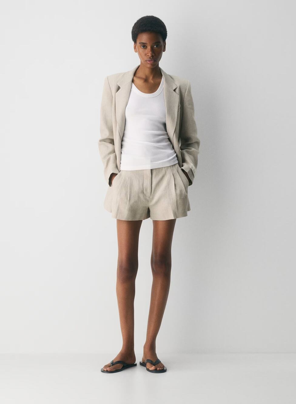 J.Crew Remi Pleated Short Women's 12 Beige Linen Blend Stretch Cuffed